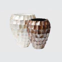 CGASPL Mother Of Pearl Ali Baba Pot (White,Brown) Pot-Planters