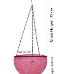 CGASPL Pot-Planters 21 Cm Baby-Pink Rattan Hanging Planter With Chain 7 CGASPL Pot-Planters 21 Cm Baby-Pink Rattan Hanging Planter With Chain