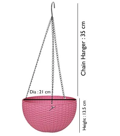 CGASPL Pot-Planters 21 Cm Baby-Pink Rattan Hanging Planter With Chain 4 CGASPL Pot-Planters 21 Cm Baby-Pink Rattan Hanging Planter With Chain