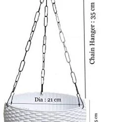 CGASPL 21 Cm White Rattan Hanging Planter With Chain Pot-Planters