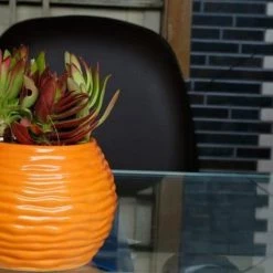 CGASPL Flower Pot Shape Orange Ceramic Pot
