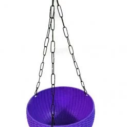 CGASPL Pot-Planters 21 Cm Violet Rattan Hanging Planter With Chain