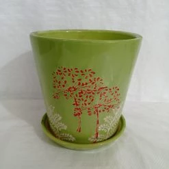 CGASPL Big Painted Fancy Parrot Green Round Ceramic Pot