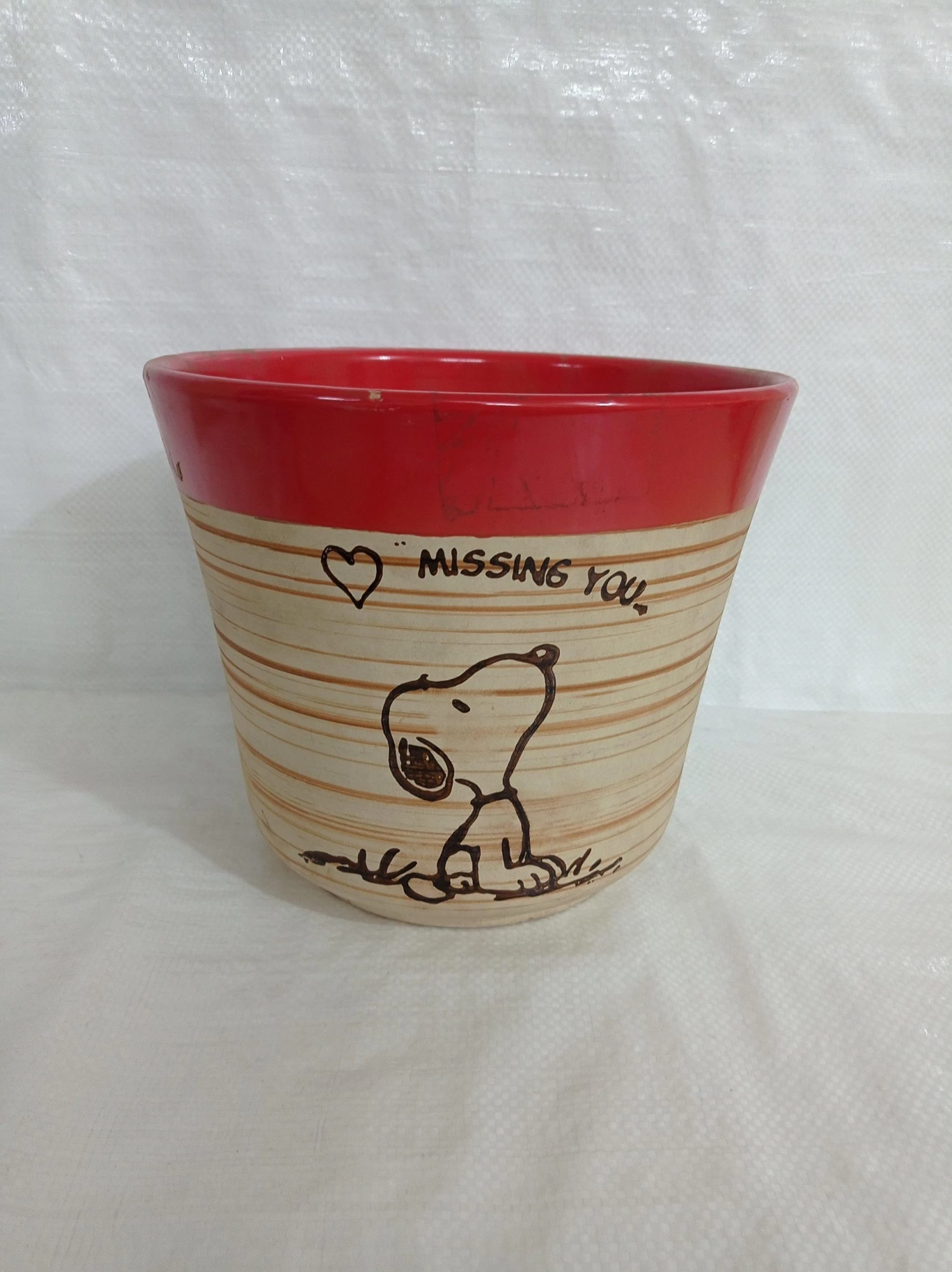 CGASPL Large Painted Red-Cream Color Round Ceramic Pot Pot-Planters 4 CGASPL Large Painted Red-Cream Color Round Ceramic Pot Pot-Planters