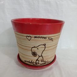 CGASPL Large Painted Red-Cream Color Round Ceramic Pot Pot-Planters