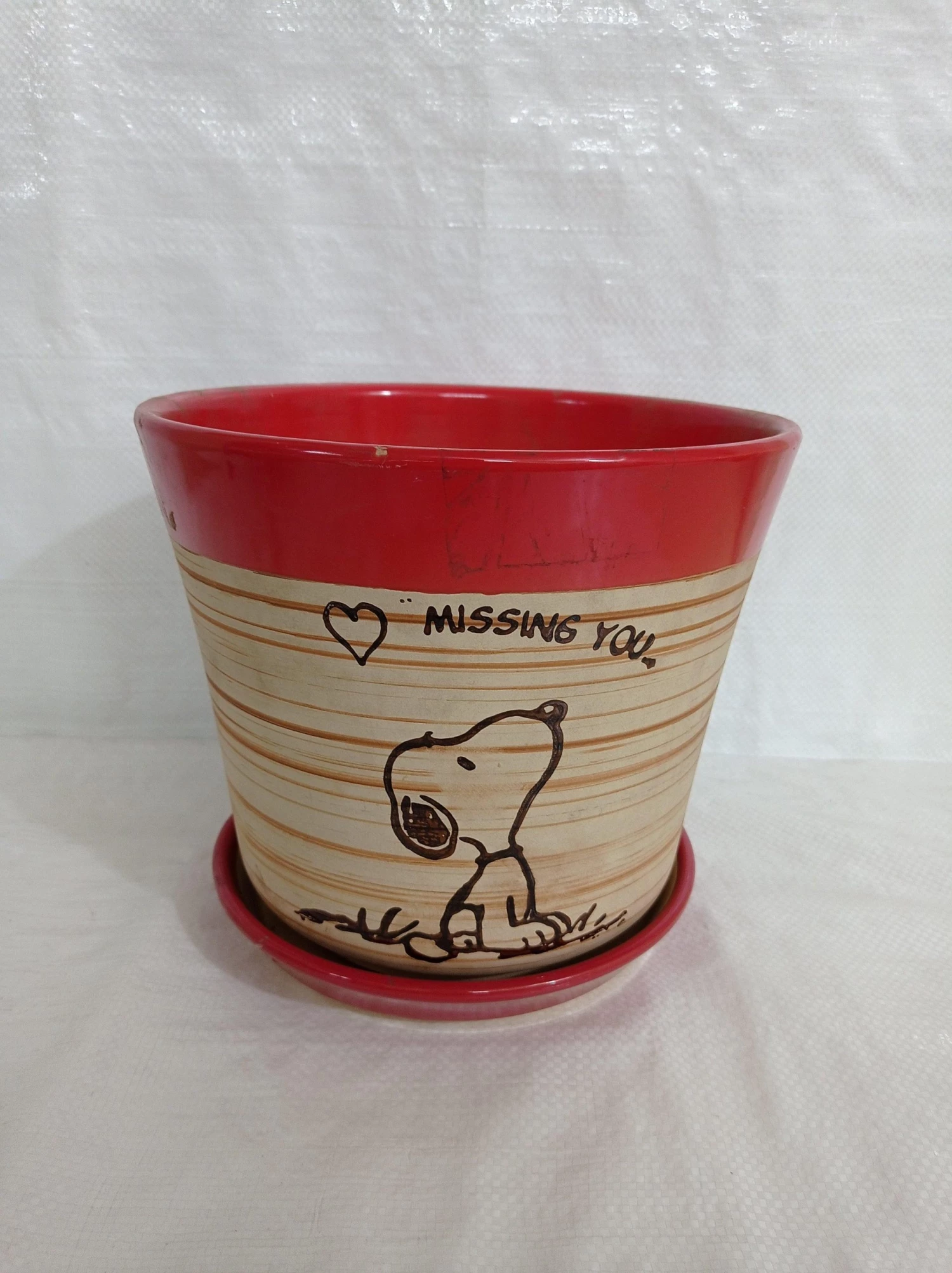 CGASPL Large Painted Red-Cream Color Round Ceramic Pot Pot-Planters 3 CGASPL Large Painted Red-Cream Color Round Ceramic Pot Pot-Planters