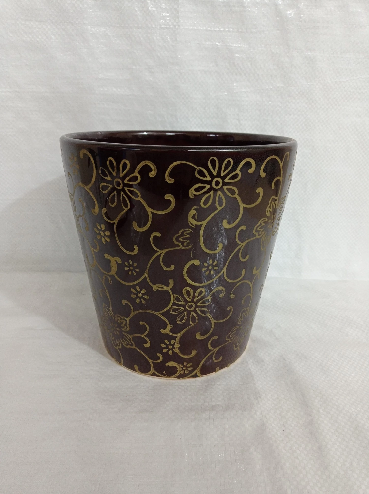 CGASPL Pot-Planters Large Painted Fancy Brown Round Ceramic Pot 4 CGASPL Pot-Planters Large Painted Fancy Brown Round Ceramic Pot