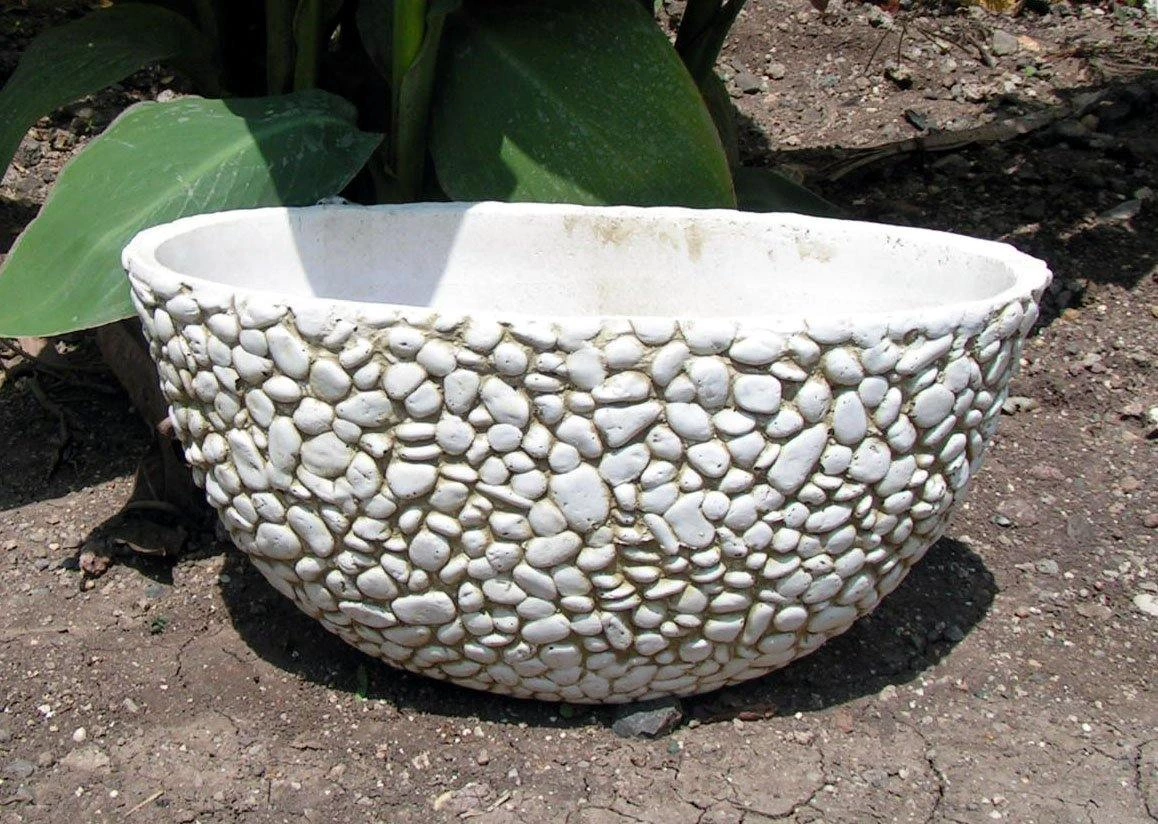 CGASPL Bowl Textured (Oval Shape) White Fiber Planter Pot-Planters 3 CGASPL Bowl Textured (Oval Shape) White Fiber Planter Pot-Planters