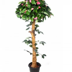 CGASPL Artificial Plants Artificial Camelia Plant Topiery Natural Coffee Wood Stick Pink - 4 Feet