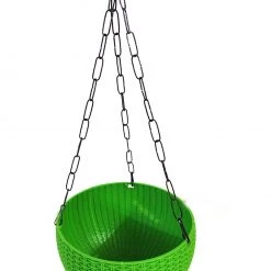 CGASPL 21 Cm Green Rattan Hanging Planter With Chain