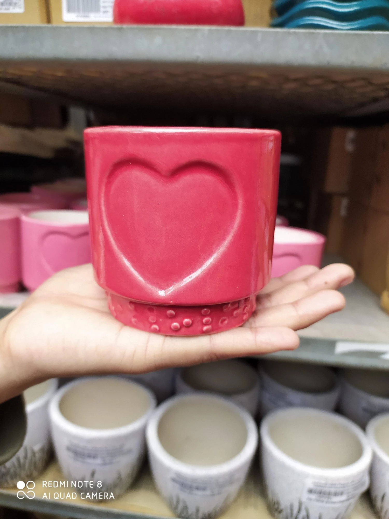 CGASPL Red Ceramic Pot With Heart Shape Design (Pack Of 6) 6 CGASPL Red Ceramic Pot With Heart Shape Design (Pack Of 6)