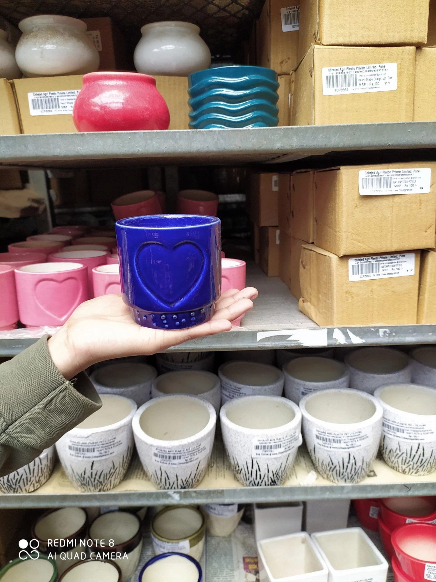 CGASPL Blue Ceramic Pot With Heart Shape Design (Pack Of 6) 6 CGASPL Blue Ceramic Pot With Heart Shape Design (Pack Of 6)