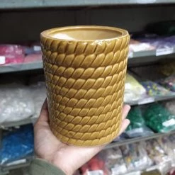 CGASPL Pot-Planters Yellowish Brown Cylindrical Ceramic Pot