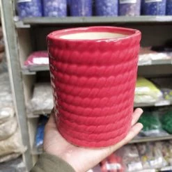 CGASPL Red Cylindrical Ceramic Pot