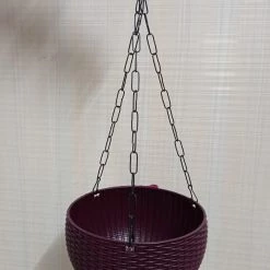 CGASPL 21 Cm Dark-Purple Rattan Hanging Planter With Chain