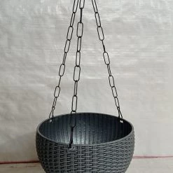 CGASPL Plastic Pots 21 Cm Silver Rattan Hanging Planter With Chain