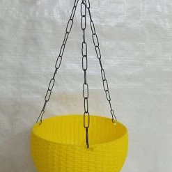 CGASPL 21 Cm Yellow Rattan Hanging Planter With Chain