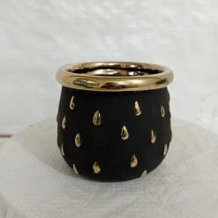CGASPL Fancy 2 Painted Ceramic Pot Black-Gold Pot-Planters