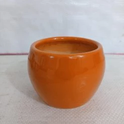 CGASPL Handi Shaped Round Ceramic Pot Orange