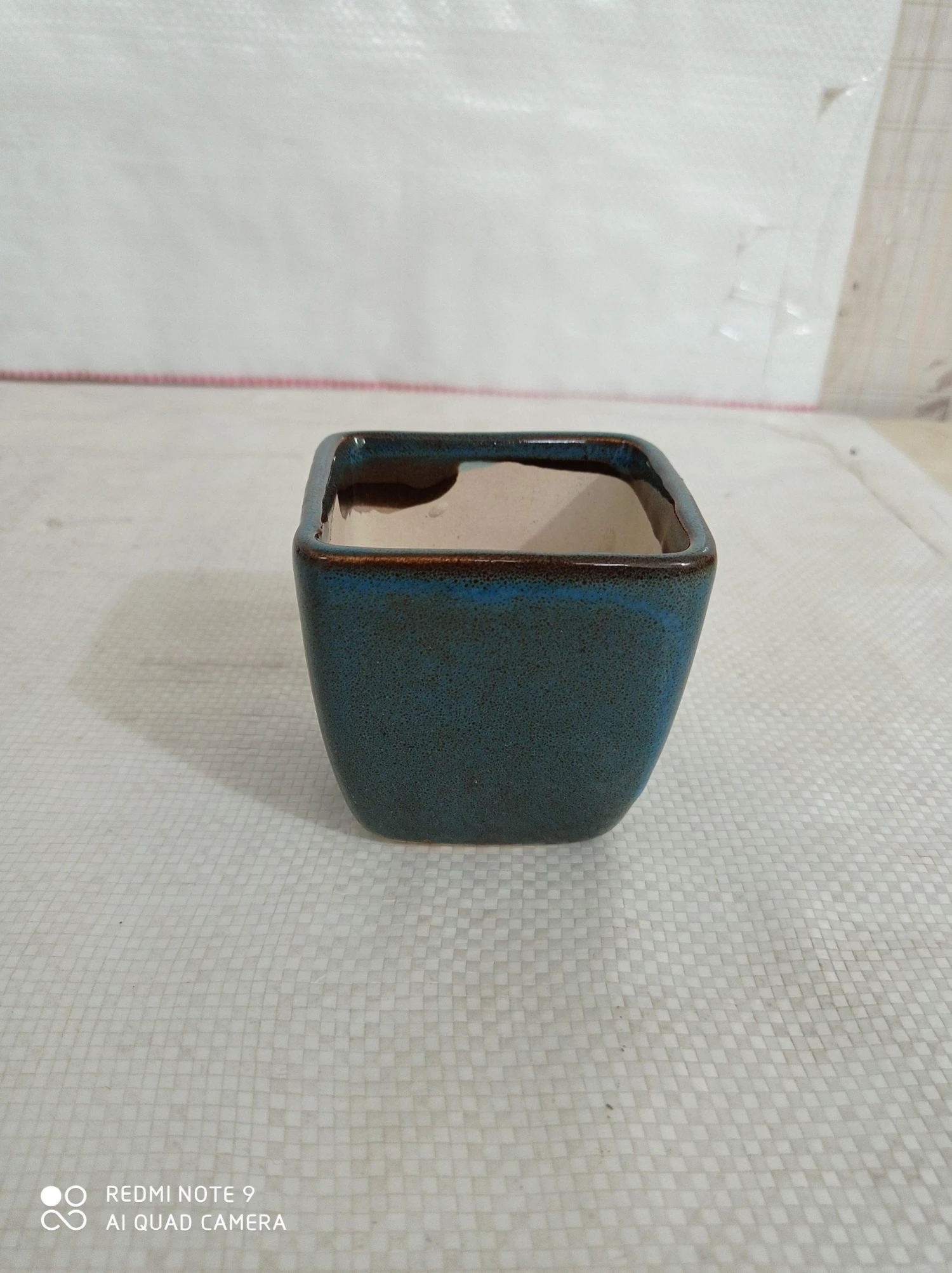 CGASPL Small Square Ceramic Pot Peacock Color ( Pack Of 3) 3 CGASPL Small Square Ceramic Pot Peacock Color ( Pack Of 3)