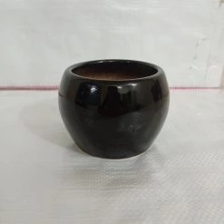 CGASPL Handi Shaped Round Ceramic Pot Black Pot-Planters