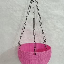 CGASPL 16 Cm Baby Pink Rattan Hanging Planter (Small)