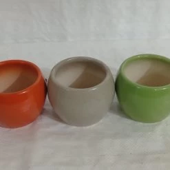 CGASPL Pot-Planters Round Ceramic Pots Set (Qty 3 Pots) Orange, Off White & Green