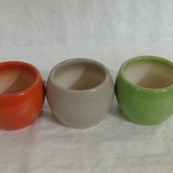 CGASPL Pot-Planters Round Ceramic Pots Set (Qty 3 Pots) Orange, Off White & Green