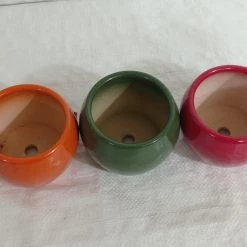 CGASPL Pot-Planters Round Ceramic Pots Set (Qty 3 Pots) Orange, Red & Green