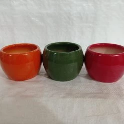 CGASPL Pot-Planters Round Ceramic Pots Set (Qty 3 Pots) Orange, Red & Green