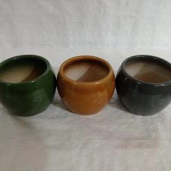 CGASPL Pot-Planters Round Ceramic Pots Set (Qty 3 Pots) Turtle Green, Brownish Yellow & Grey