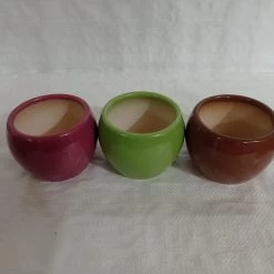 CGASPL Round Ceramic Pots Set (Qty 3 Pots) Brown, Green & Wine Color Pot-Planters