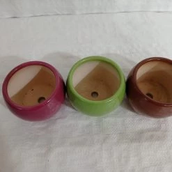 CGASPL Round Ceramic Pots Set (Qty 3 Pots) Brown, Green & Wine Color Pot-Planters
