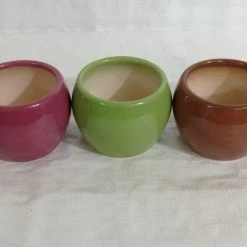 CGASPL Round Ceramic Pots Set (Qty 3 Pots) Brown, Green & Wine Color Pot-Planters