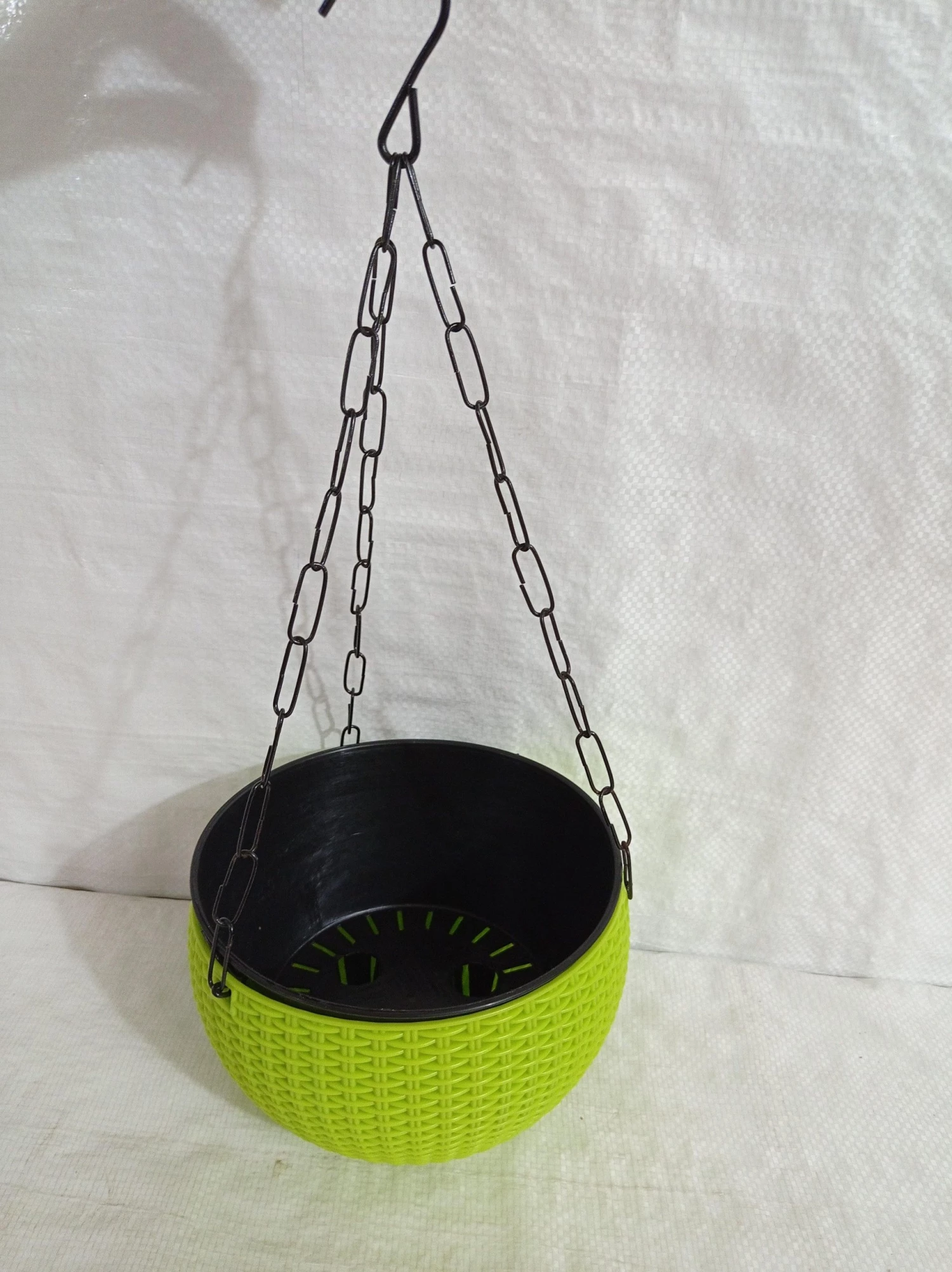 CGASPL 18 Cm Green Rattan Hanging Planter With Chain 3 CGASPL 18 Cm Green Rattan Hanging Planter With Chain