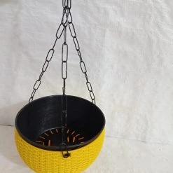 CGASPL 18 Cm Yellow Rattan Hanging Planter With Chain