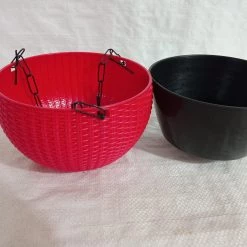CGASPL 18 Cm Red Rattan Hanging Planter With Chain Plastic Pots