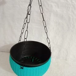 CGASPL 18 Cm Turq Rattan Hanging Planter With Chain