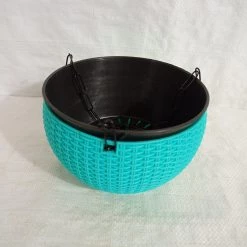 CGASPL 18 Cm Turq Rattan Hanging Planter With Chain
