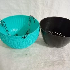 CGASPL 18 Cm Turq Rattan Hanging Planter With Chain