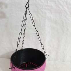 CGASPL 18 Cm Baby Pink Rattan Hanging Planter With Chain Plastic Pots