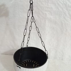 CGASPL Plastic Pots 18 Cm White Rattan Hanging Planter With Chain