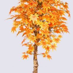 CGASPL Artificial Plants Artificial Maple Plant Orange In Coffee Wood - 4 Feet