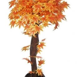 CGASPL Artificial Maple Plant Orange Topiary Natural Coffee Wood -4 Feet