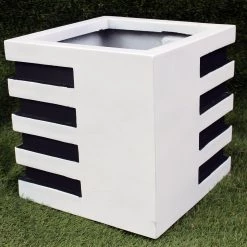 CGASPL Pot-Planters Notch White & Black Fiber Planter