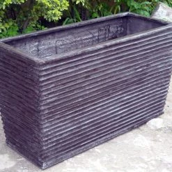 CGASPL Charcoal Rectangular Rib Fiber Planter Pot-Planters