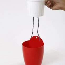 CGASPL Pot-Planters Red-White Self Watering Hanging Planter Flower Pot