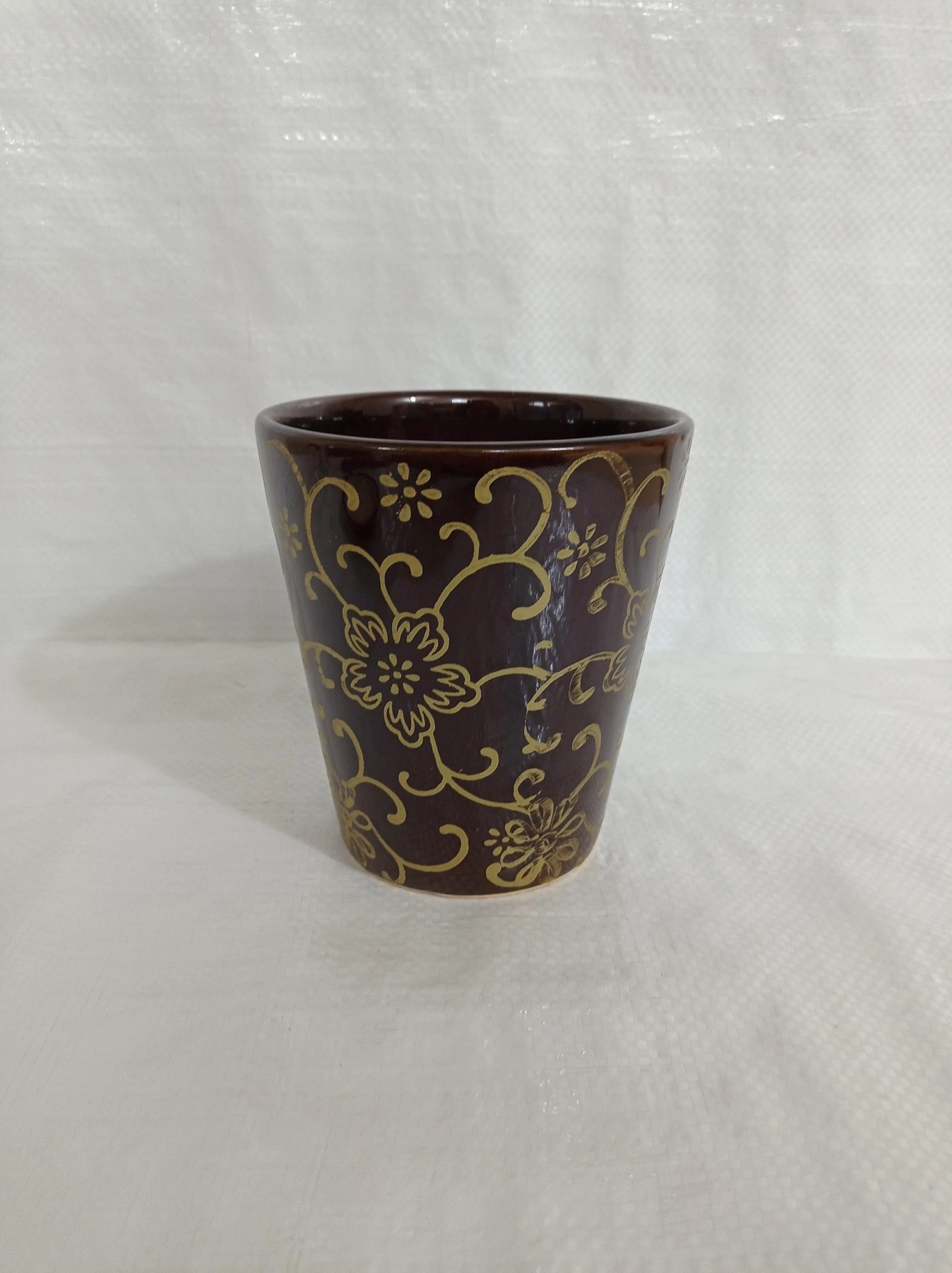 CGASPL Pot-Planters Small Painted Fancy Brown Round Ceramic Pot 4 CGASPL Pot-Planters Small Painted Fancy Brown Round Ceramic Pot