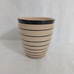 CGASPL Small Fancy Black-Cream Color Round Ceramic Pot