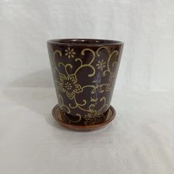 CGASPL Pot-Planters Small Painted Fancy Brown Round Ceramic Pot